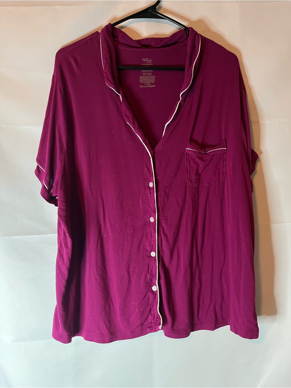 Secret Treasures Magenta Short Sleeve Button-Up Pajama Set with White Piping - Picture 2 of 7